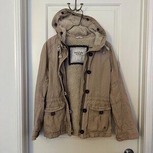 Abercrombie and Fitch Sherpa Lined Tan Brown Hooded Jacket Women’s Medium